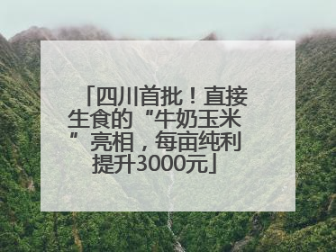 四川首批！直接生食的“牛奶玉米”亮相，每亩纯利提升3000元